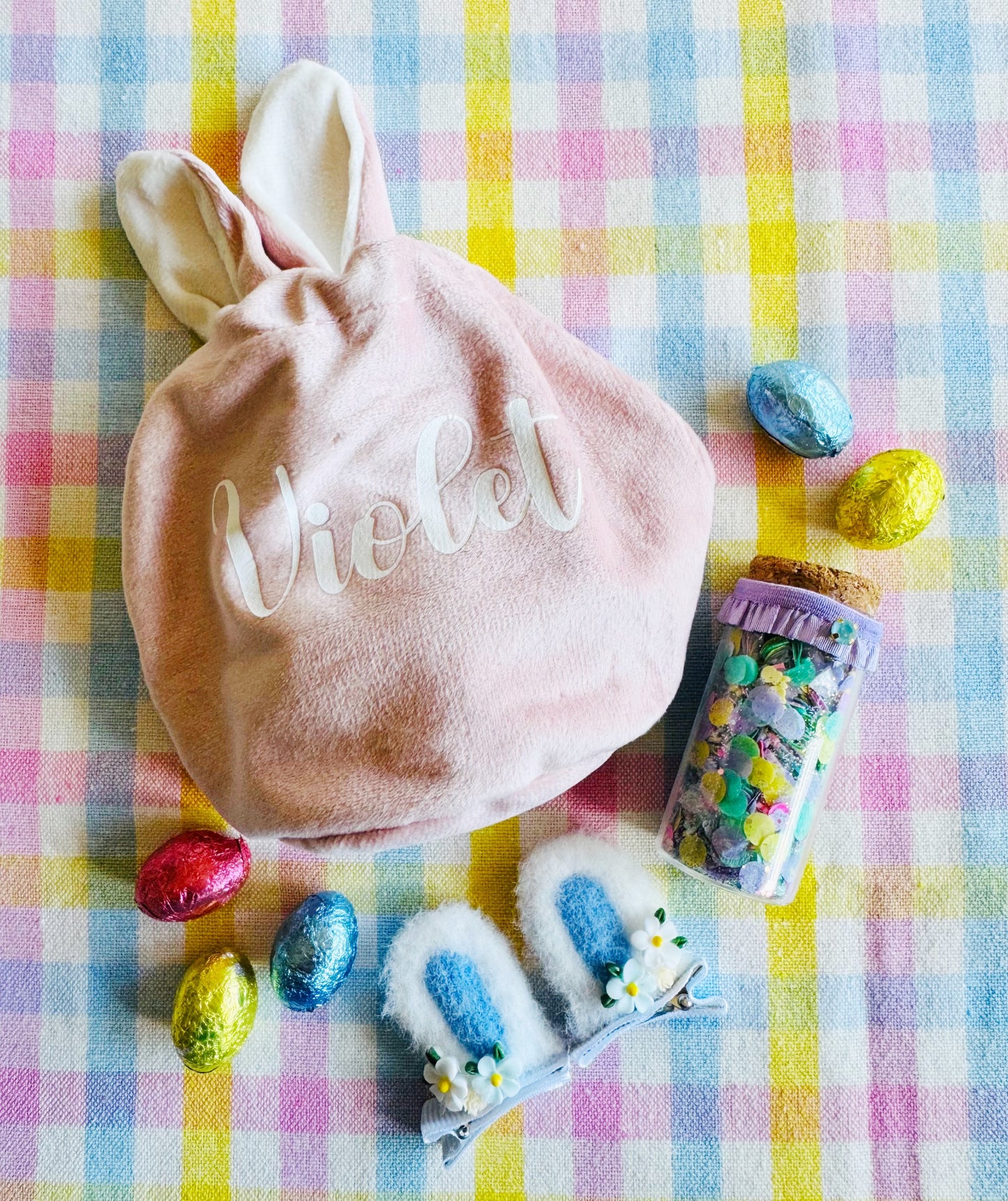 Personalised Easter Bunny Ears Velour Gift Bag