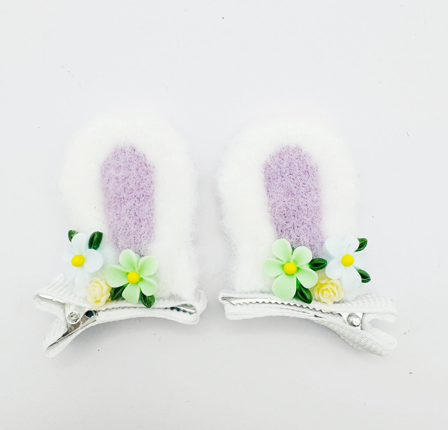 Floral bunny ears hair clips