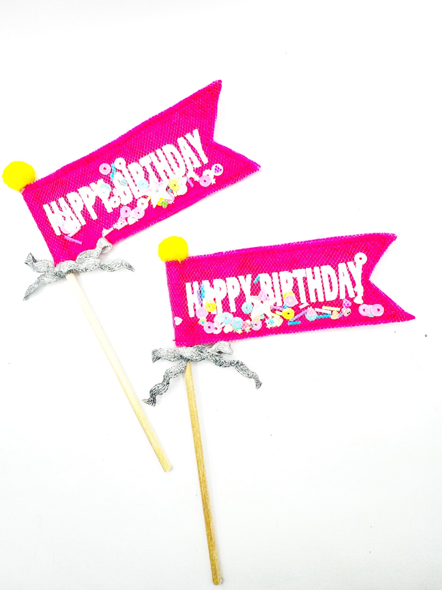Pink Happy Birthday Sprinkle Cake Flag Toppers