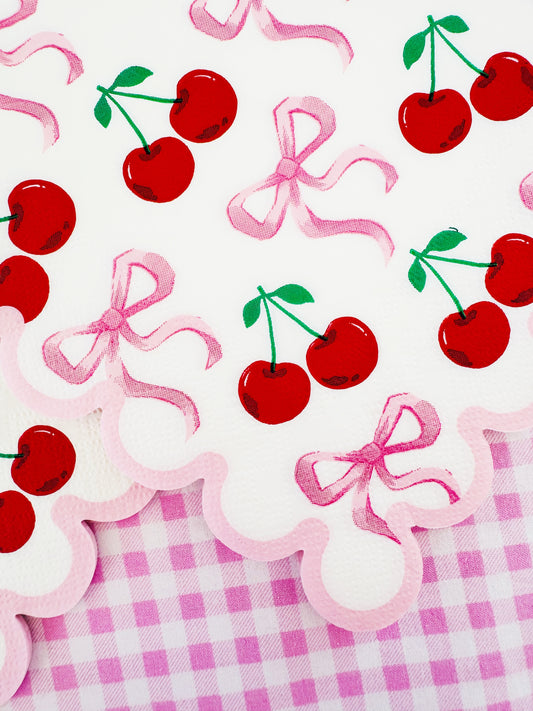 Cherry pink Bow motif coquette party napkins